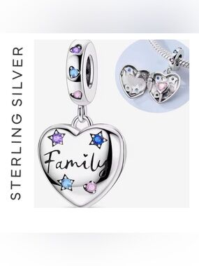 🌟 S925 Sterling Silver Openable Family Heart Charm